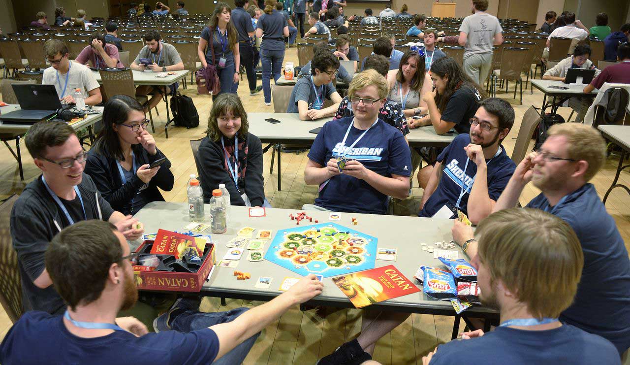 students playing a board game