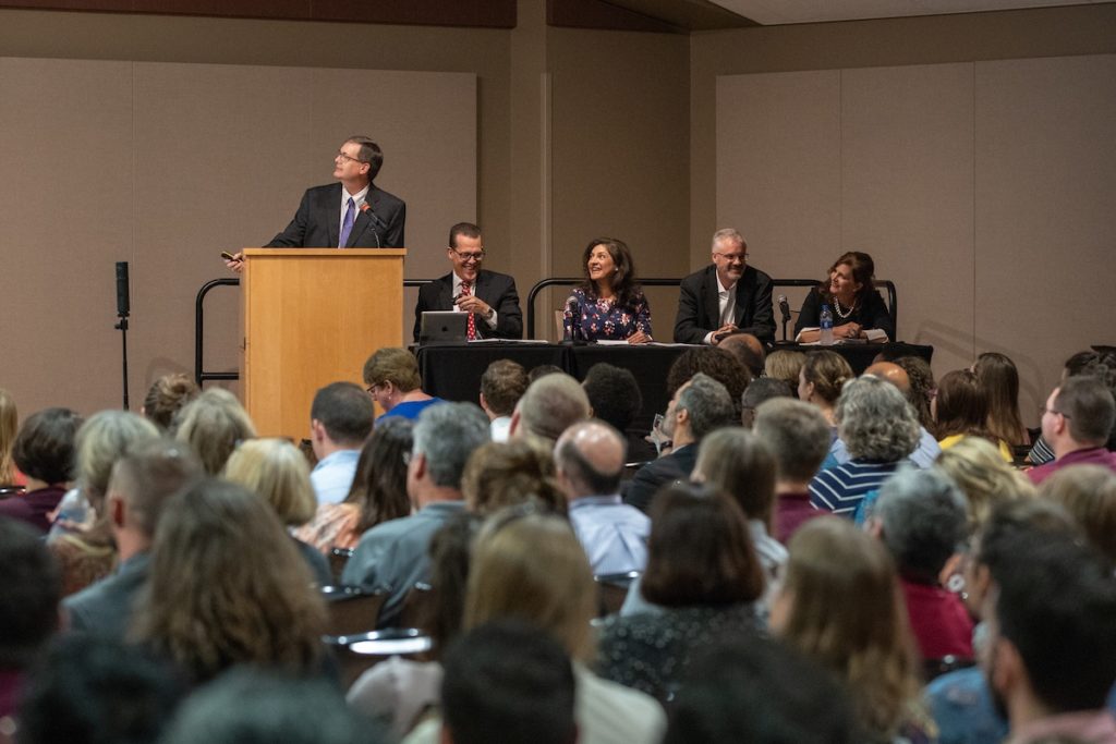 The student Student Success Initiative task force fielded questions from students, faculty and staff. (Mark Guerrero/Texas A&M Marketing & Communications)