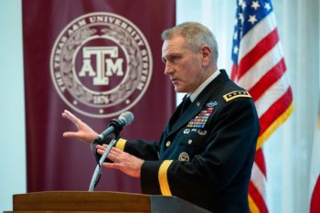 Army Futures Command Gen. John Murray met with Texas A&M University and System officials this week while visiting College Station. Mark Guerrero/Texas A&M Marketing & Communications)