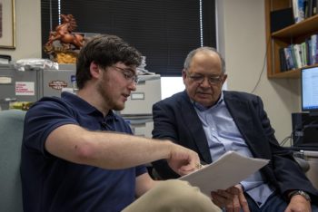 Tucker Folsom (left) is described by his mentor, Texas A&M Distinguished Professor of Chemistry Donald Darensbourg, as among the top few students he's supervised during his nearly five-decade career in chemistry. (Texas A&M College of Science)