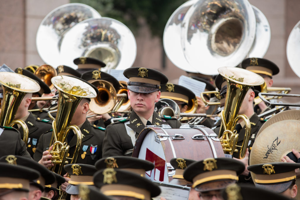 Members of the Corps of Cadets take part in inauguration ceremonies at the Texas Capitol.