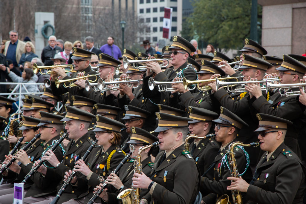 Members of the Corps of Cadets take part in inauguration ceremonies at the Texas Capitol.