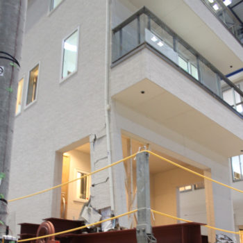 A structure damaged after seismic testing.