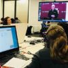 Swansea University Invent for the Planet participants interact with Texas A&M University staff and students through livestream technology.
