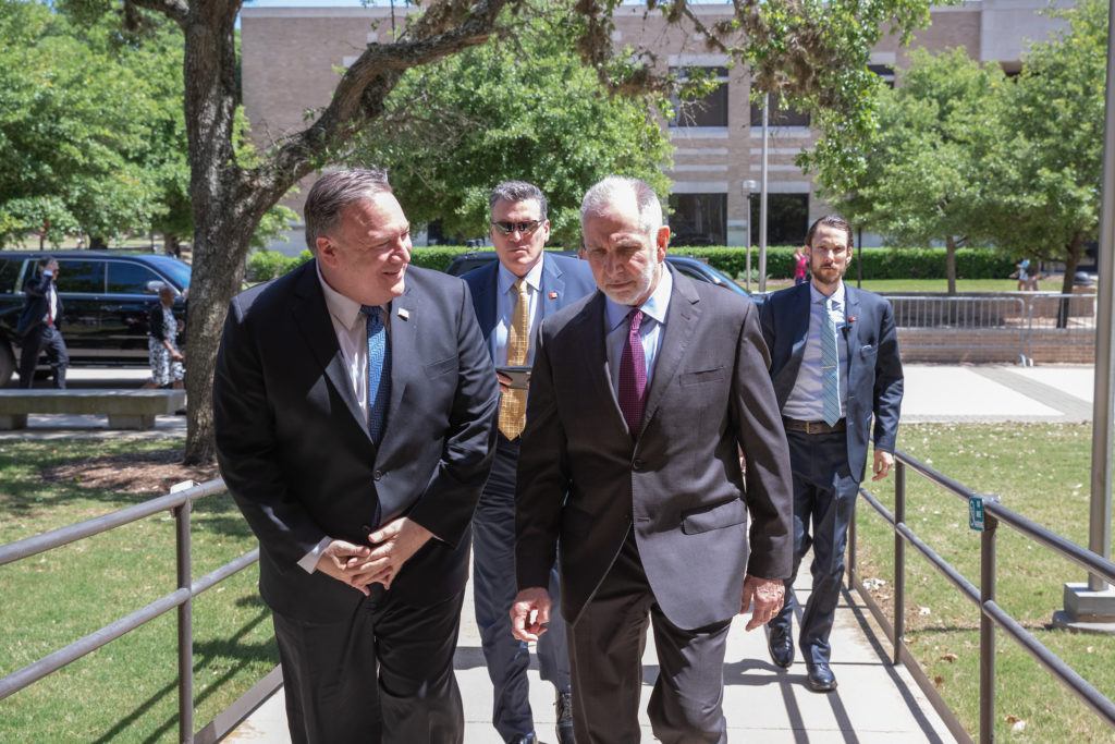 Texas A&M University President Michael K. Young welcomed Secretary of State Mike Pompeo to campus.