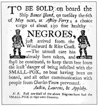 An 18th-century newspaper ad announcing the sale of ‘250 fine healthy negroes.’