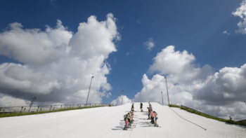 The 130 foot-long Mt. Aggie ski slope is used for classes in the Health and Kinesiology department near the Mitchell Tennis Courts.