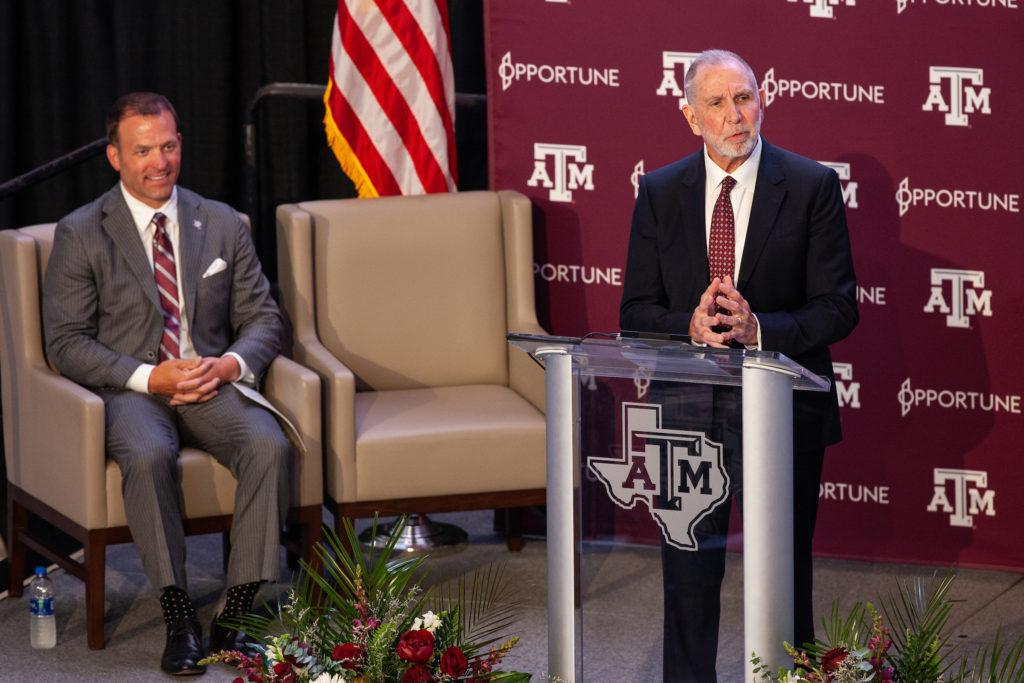 Texas A&M University President Young introduces incoming Director of Athletics Ross Bjork to the Aggie community.