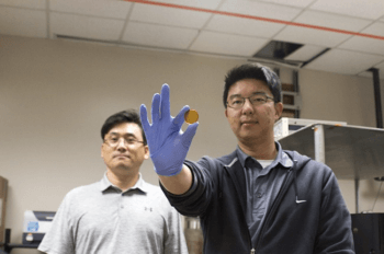 From left: Dr. Choongho Yu and Ph.D. student, Suk Lae Kim.