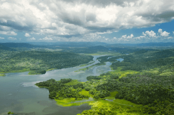 Aerial view of the Isthmus of Panama.