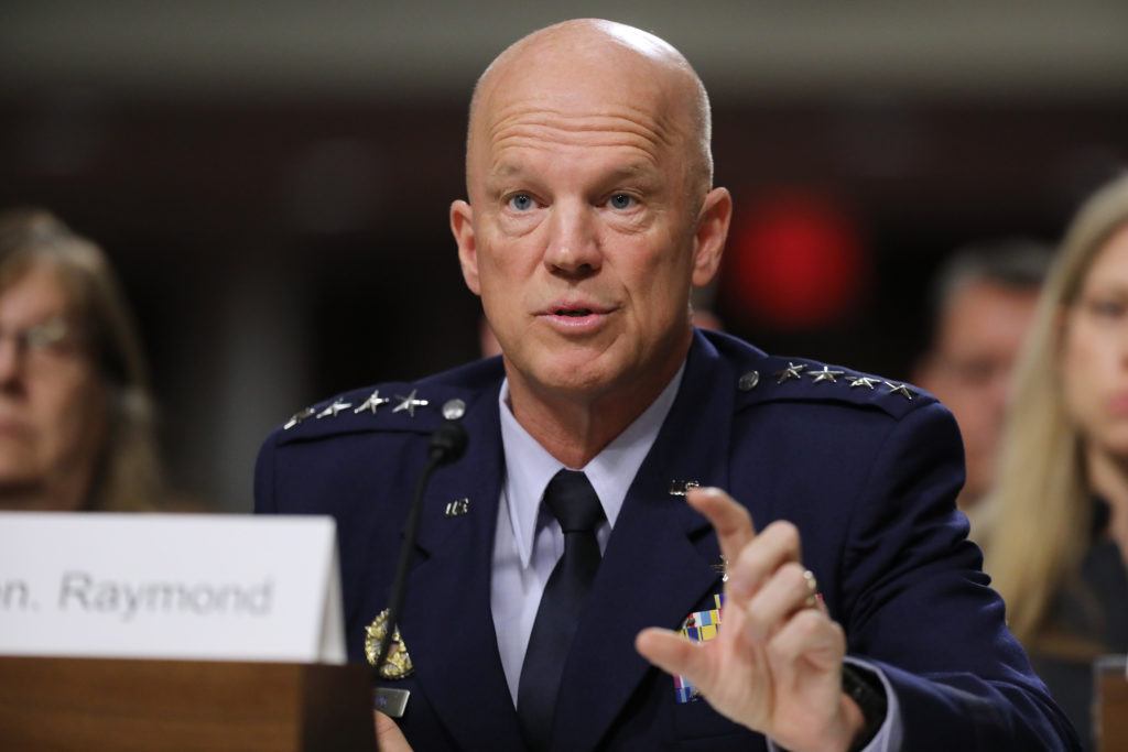 U.S. Air Force Gen. John Raymond testifies before the Senate Armed Services Committee