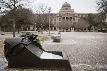 Snow on Texas A&M campus.