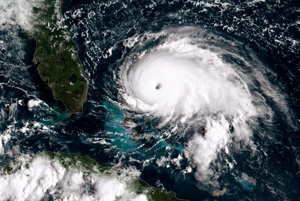 A satellite image of a hurricane approaching Florida