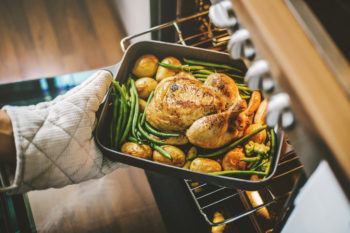 Healthy thanksgiving meal out of the oven.