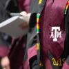 a close up image of a graduation stole with the texas a&m logo