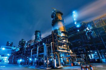 Petrochemical plant at night.