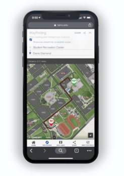 graphic image of the campus map on a cellphone