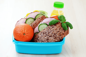 healthy food in a blue container