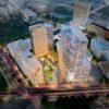 aerial view rendering of the three-building development