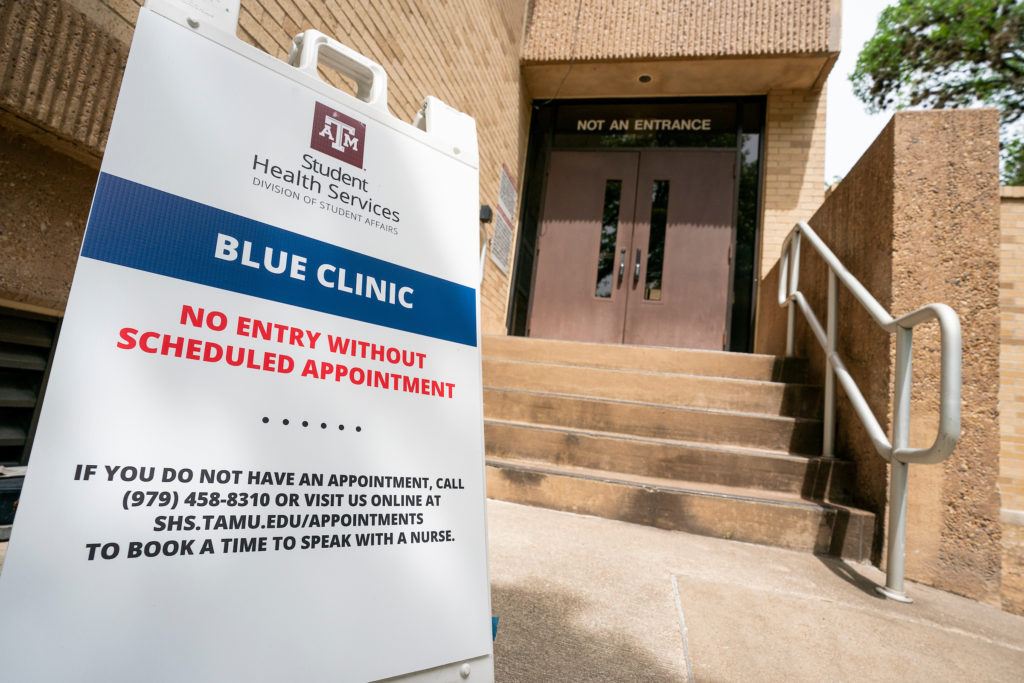 exit of the a.p. beutel healh clinic with a sign indicating no entrance without appointment