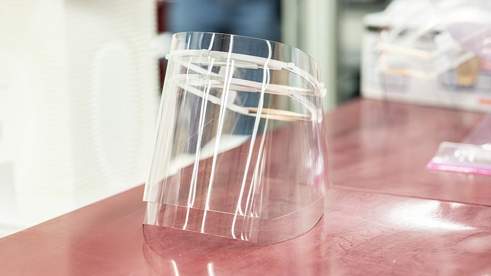 face shields sitting on a table