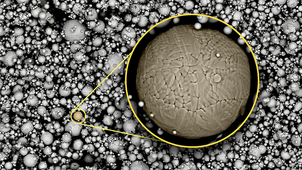 Close up image of steel powder used for 3D printing
