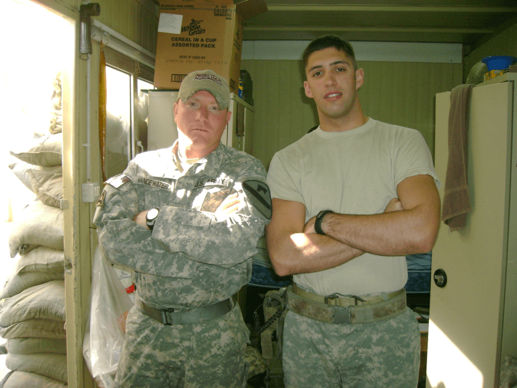 John Vandewater, Left and William R Wilson, III pose in their military uniforms