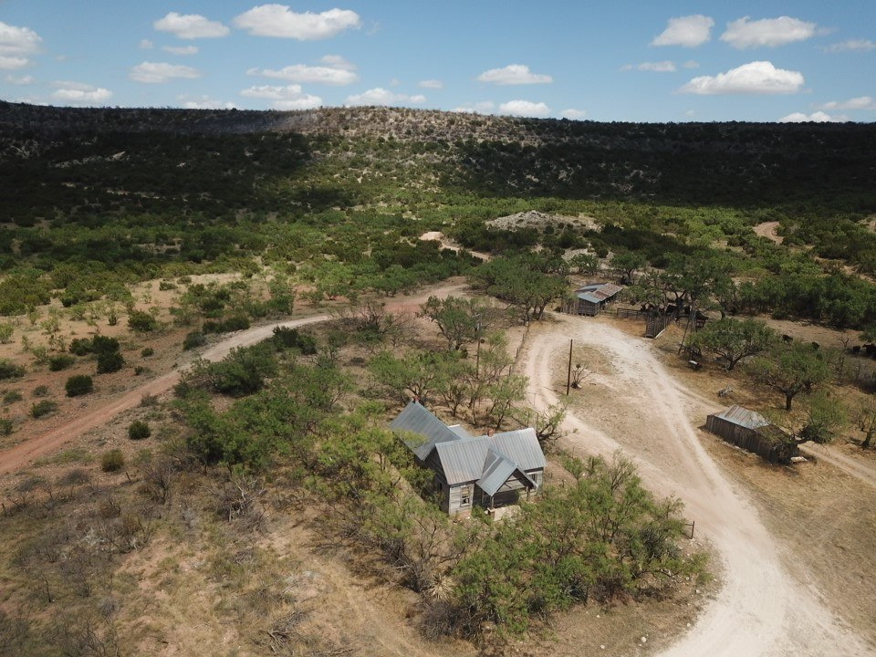 aerial view of a histori chome on a ranch