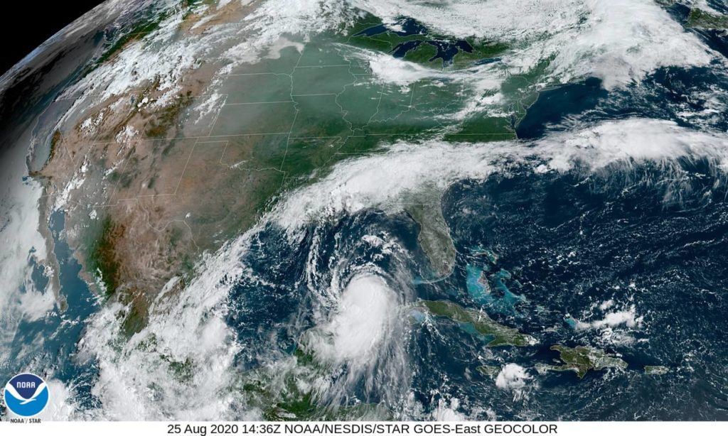 satellite image of hurricane over gulf