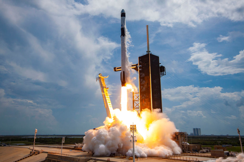 SpaceX Falcon-9 Rocket And Crew Dragon Capsule Launches From Cape Canaveral Sending Astronauts To The International Space Station