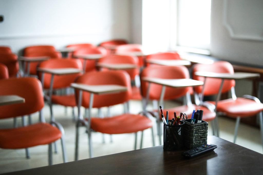 empty desks in classroom