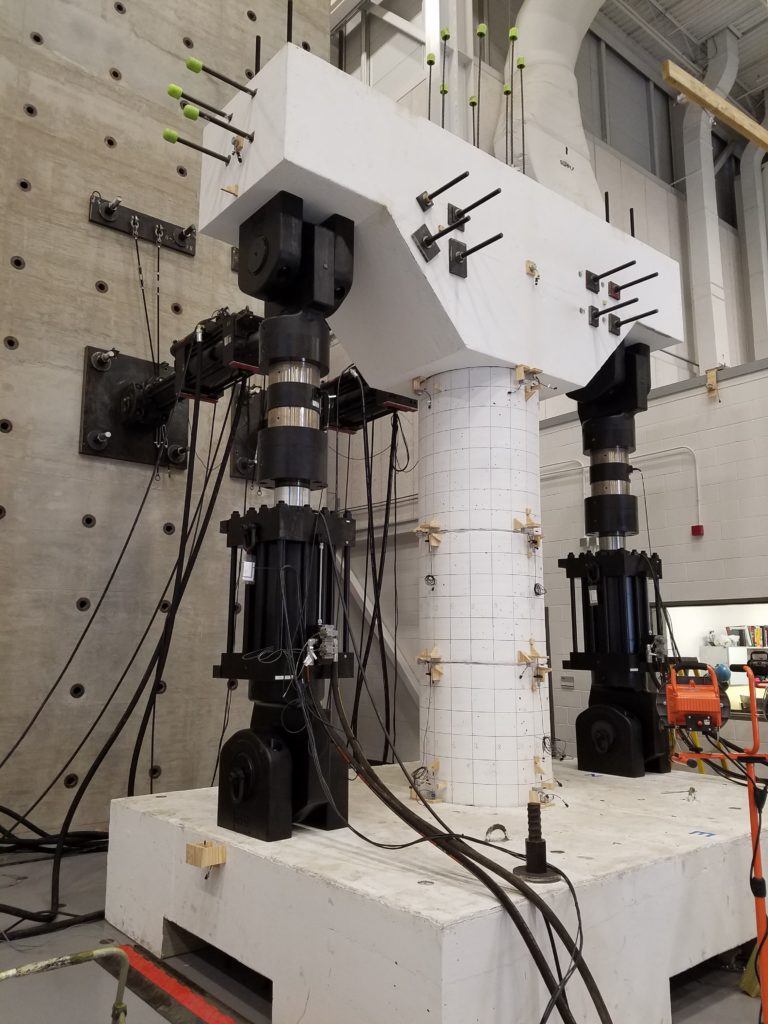 a prototype of the bridge column is seen in a lab