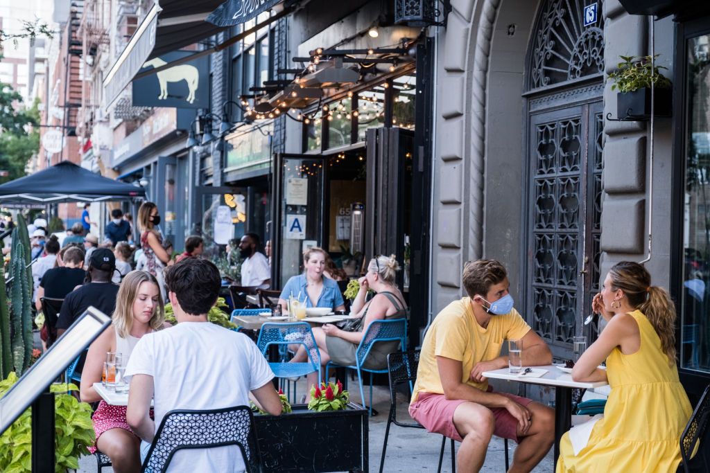 people dining outside