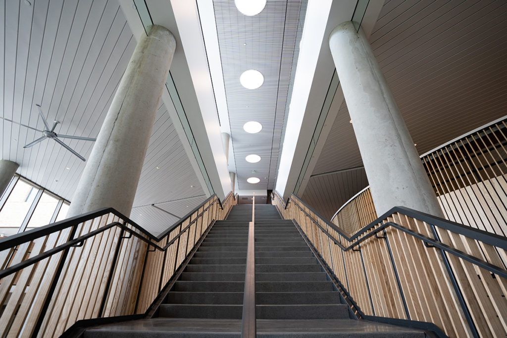 an interior shot of a stairwell in the Innovative Learning Classroom Building