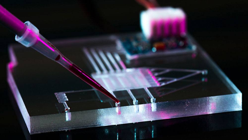 stylized image of microfluidic chip device