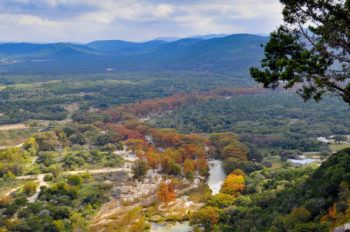 aerial view of texas landscape with fall foliage