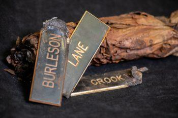 close up shot of name tags and memorabilia
