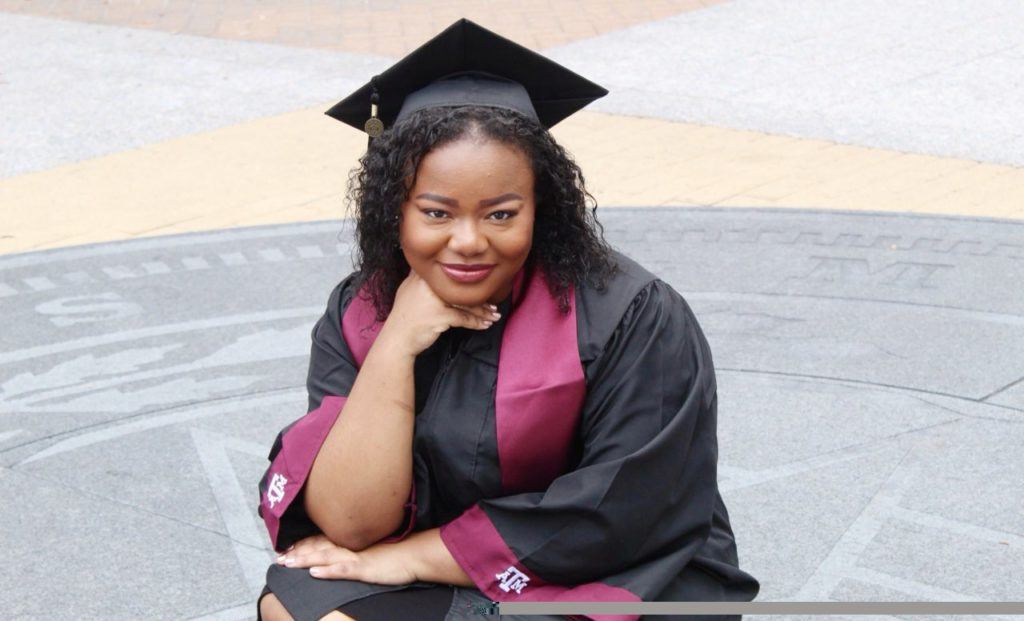 a photo of Celeste Lundy in her graduation cap and gown