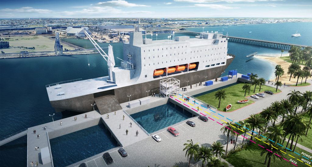 digital rendering of the ship docked