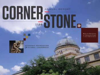 a graphic that reads Cornerstone 2020 Now Online hias.tamu.edu/cornerstone-2020