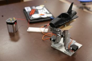 A small-sclae model of the rocket car