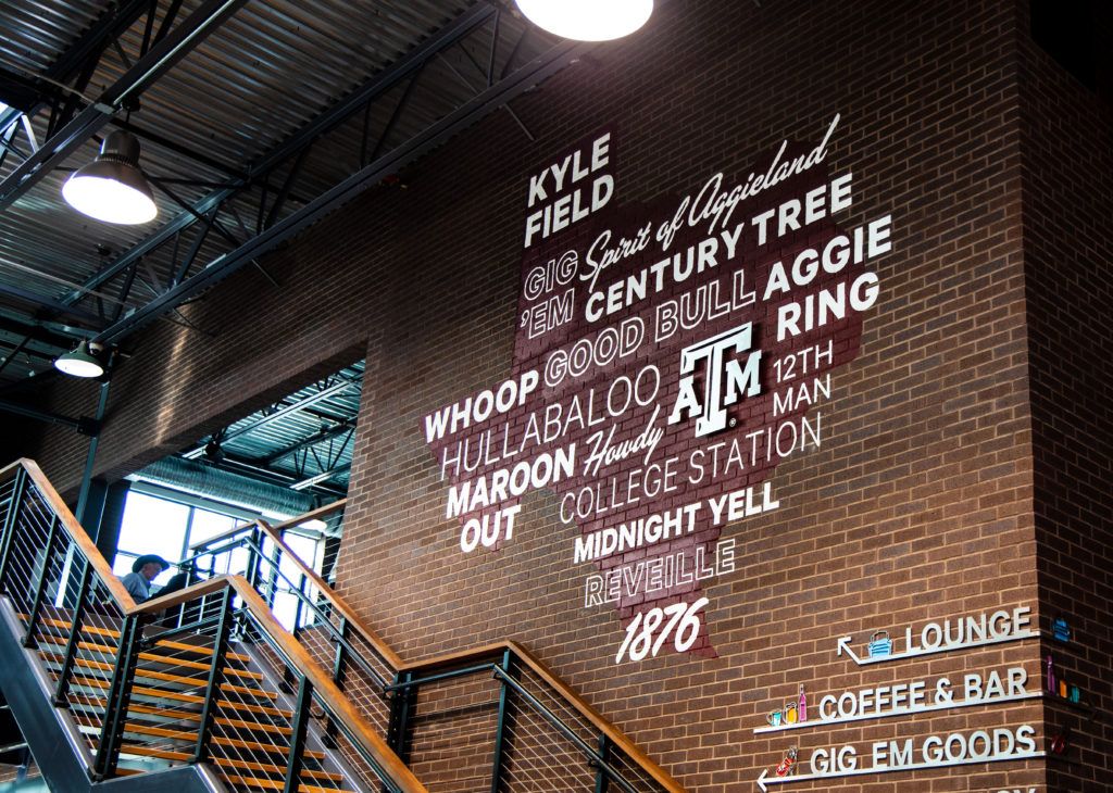 a wall in the CS Brookshire Bros with Aggie sayings