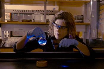 karen wooley working in the lab