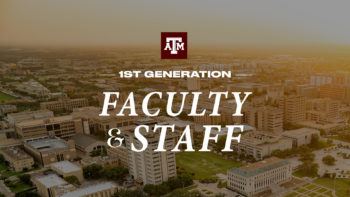 graphic that reads "1st generation faculty and staff" over image of an aerial view of campus