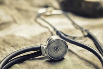 Stethoscope lies on the uniform of a US soldier