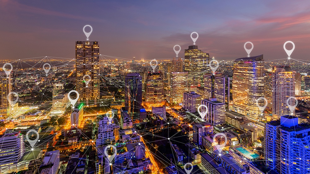 artist's representation of a network-connected city