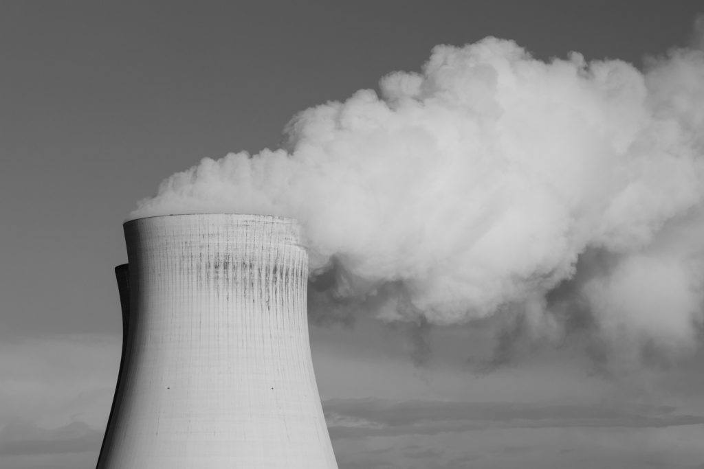 nuclear power plant black and white image