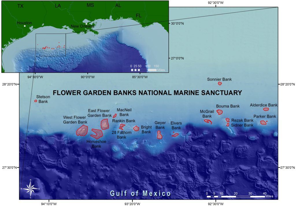 map showing the location of the flower garden banks