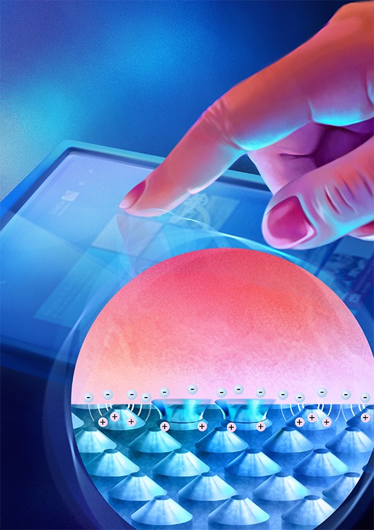 artist's rendering of a finger touching a screen