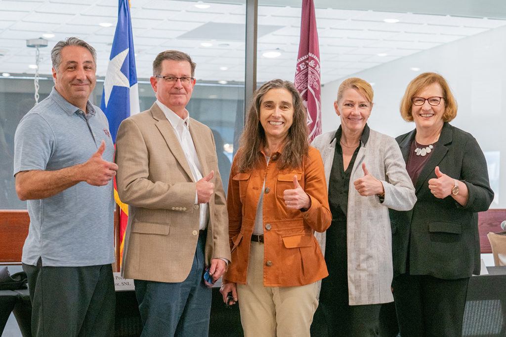(l-r) James Owen, associate lab director, Los Alamos National Laboratory (LANL); James Peery, director of labs, Sandia National Laboratories (SNL); Kim Budil; director, Lawrence Livermore National Laboratory (LLNL); Laura McGill, deputy laboratories director, SNL; Patricia Falcone, deputy director, LLNL